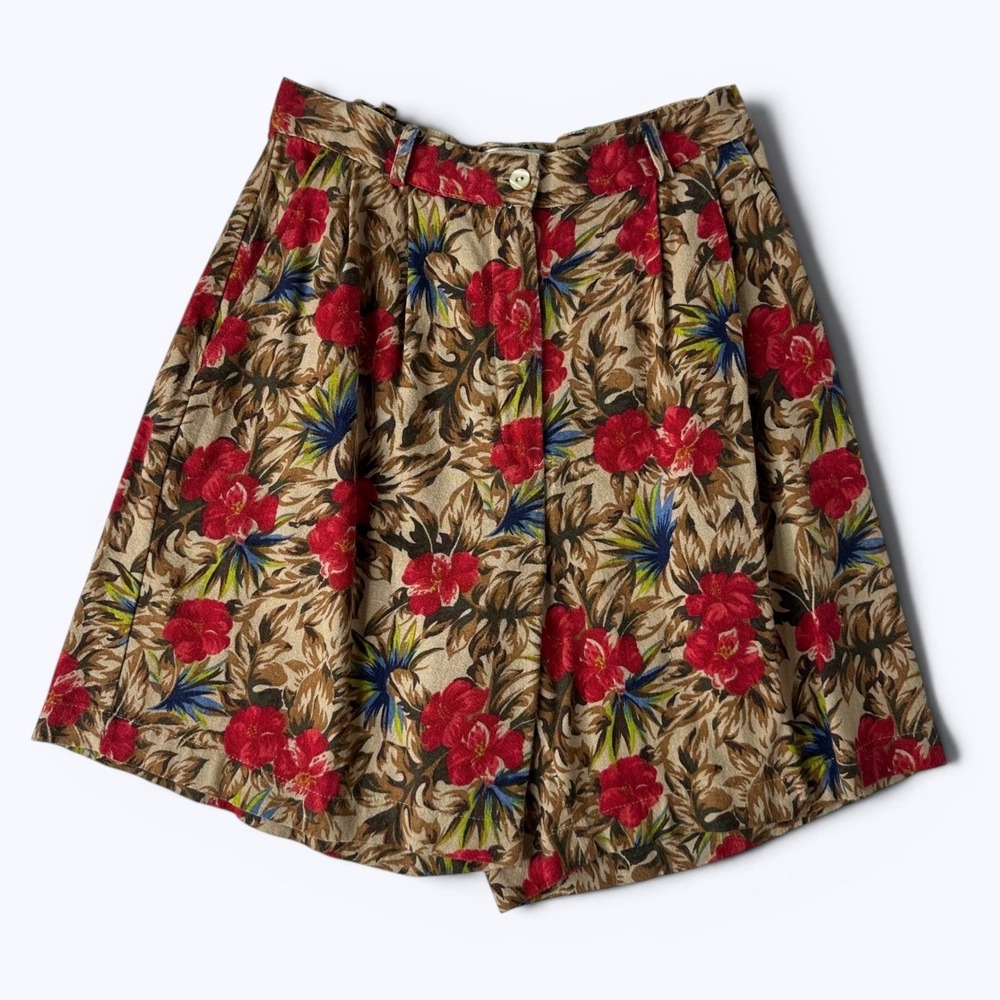 Vtg Karen Scott Floral Culotte Shorts High Waist Linen Blend Botanical 90s Sz 10